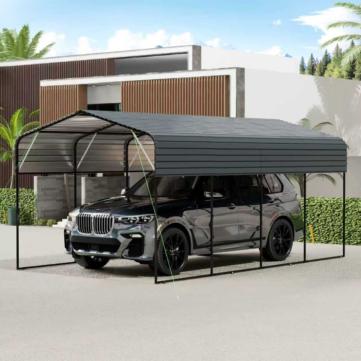 11x19 ft Dark Gray Metal Carport