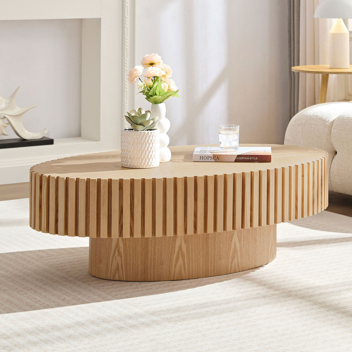 Natural Oval Coffee Table, 43.7 in