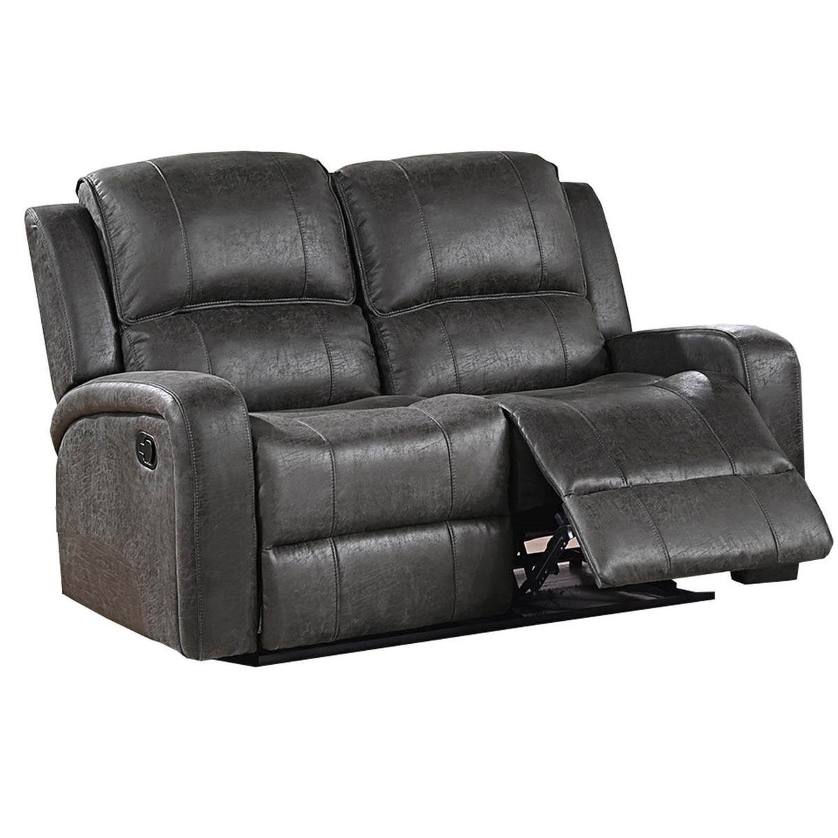 Gray Vegan Leather Reclining Loveseat, 56 in Wide