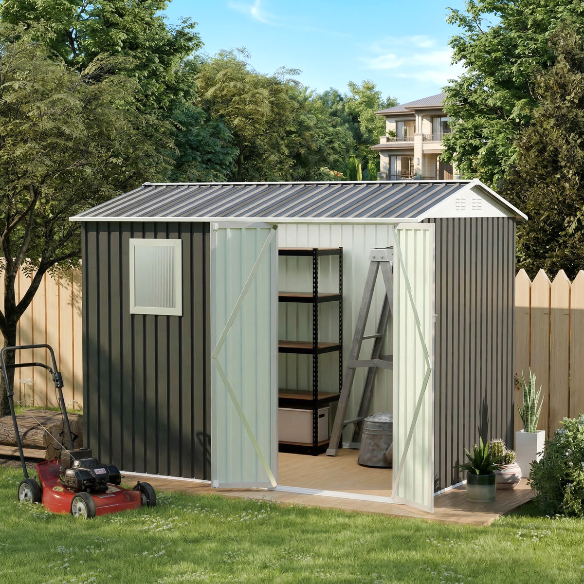6x9 ft Gray Metal Storage Shed with Window