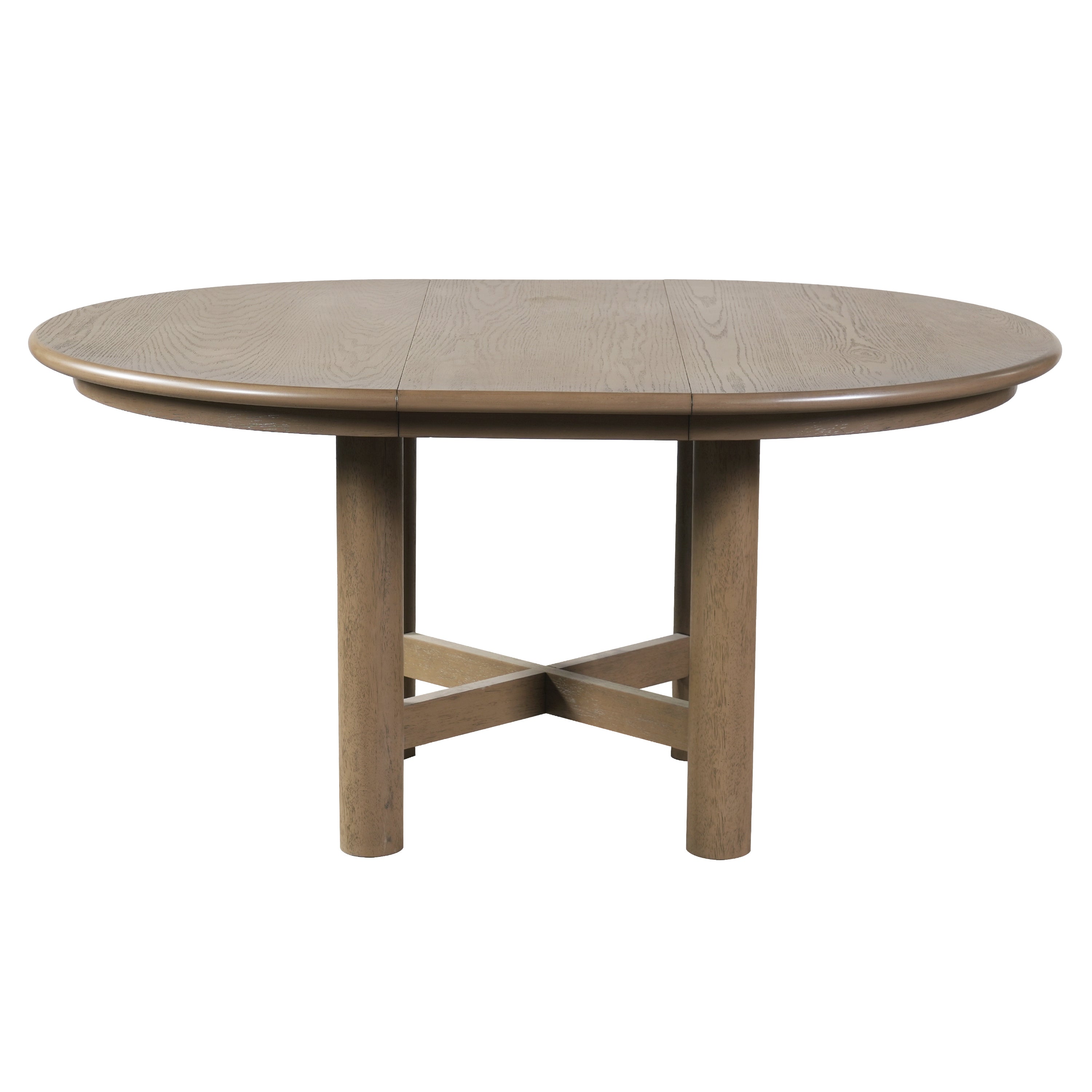 Front studio elevation of the closed round oak-veneer table