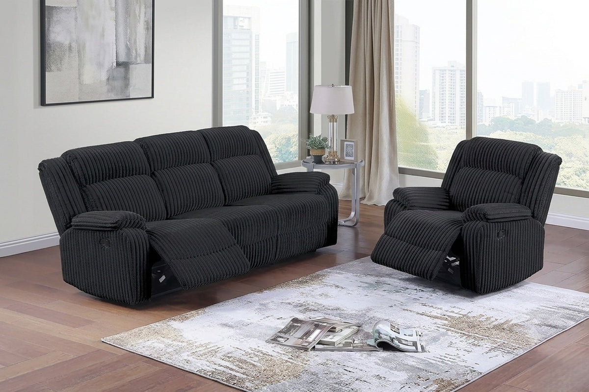 Black Corduroy Reclining Living Room Set