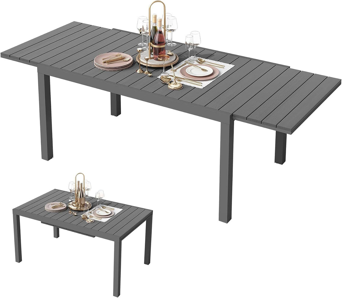 Gray Aluminum Outdoor Dining Table Extendable