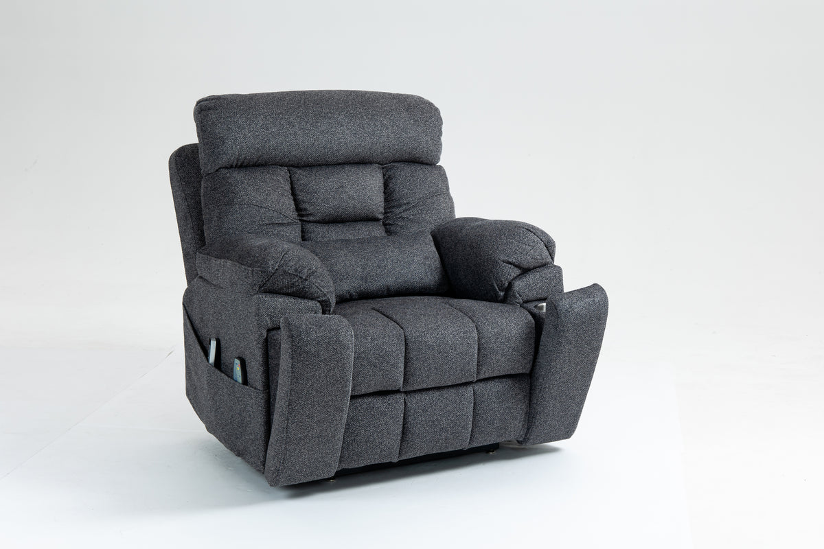 Gray Velvet Power Lift Recliner, Massage and Heat