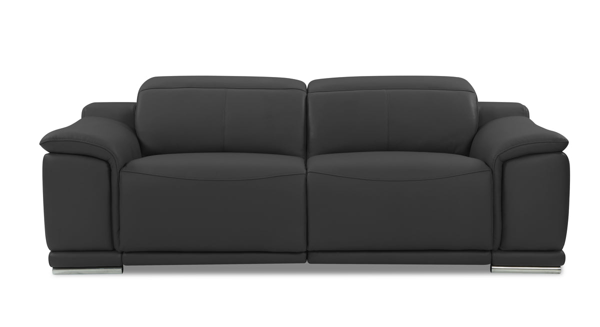 Dark Gray Genuine Leather Power Reclining Sofa, 87 in Wide
