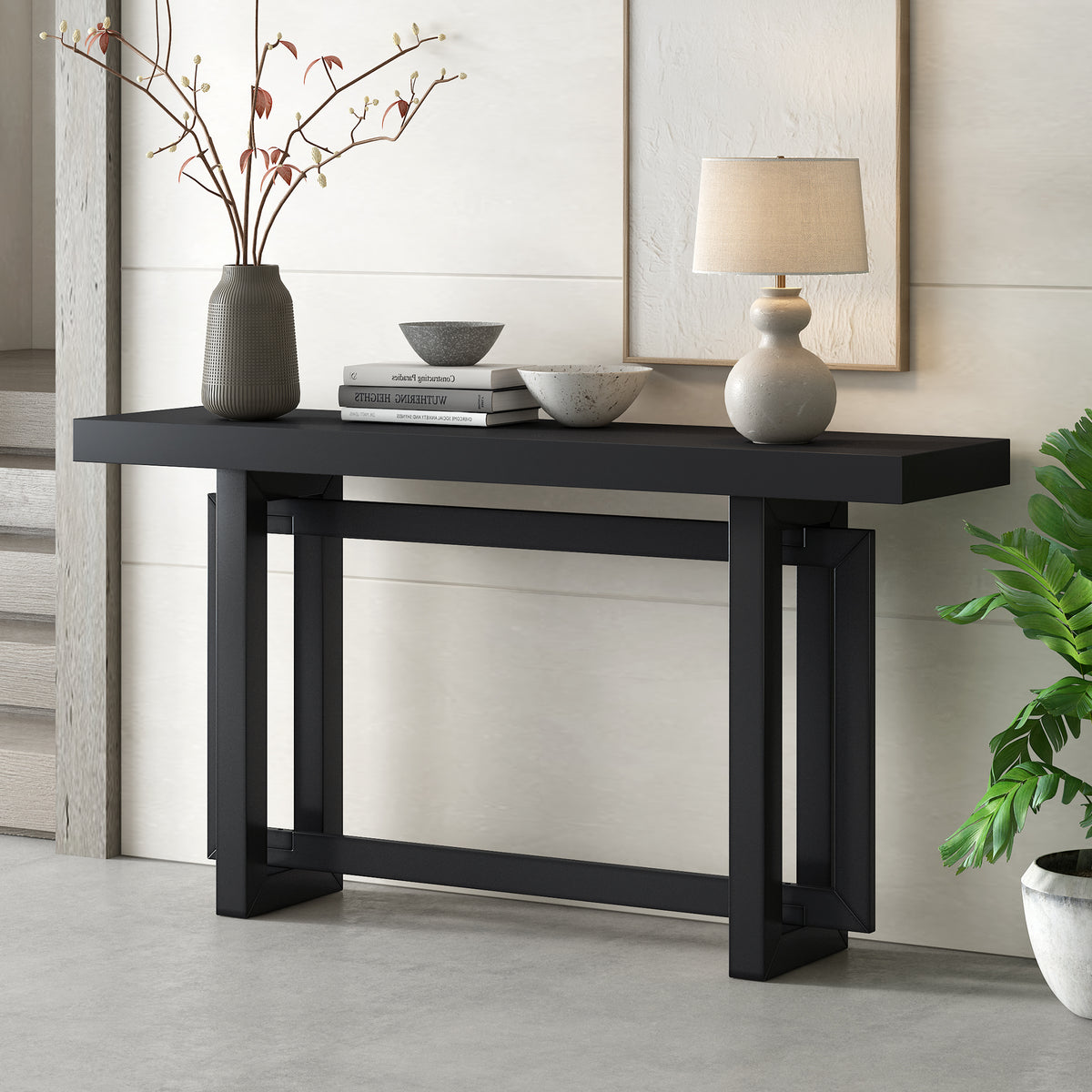 Black Entryway Console Table, 59.1 in Wide, 31.7 in Tall