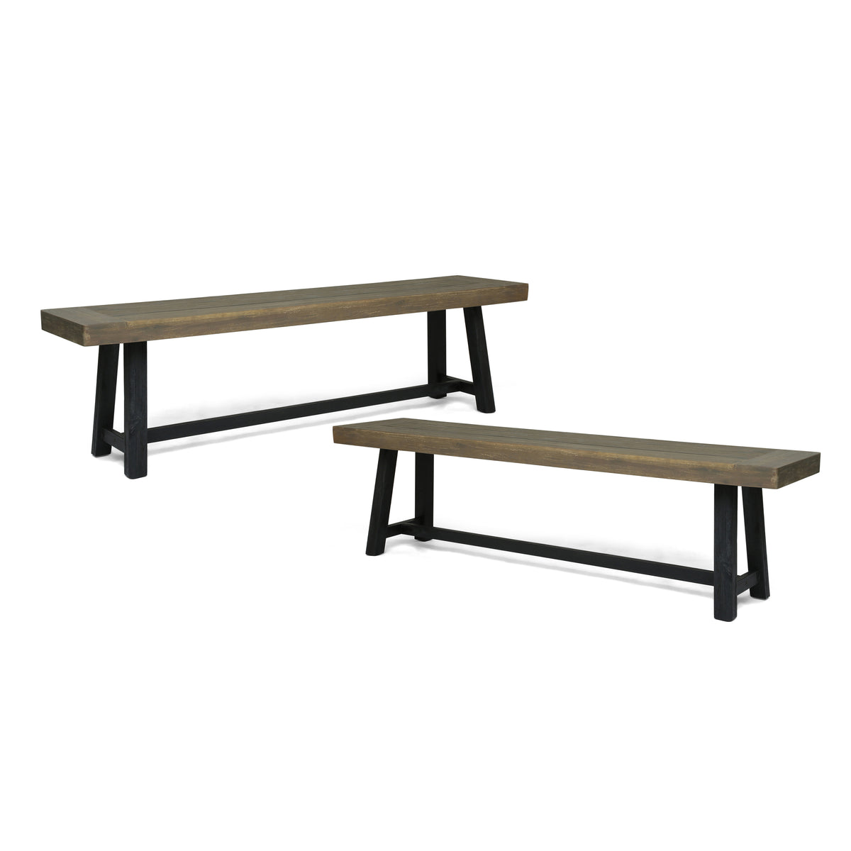 Gray Solid Wood Outdoor Bench, Set of 2, 63 in Wide, 18 in Tall