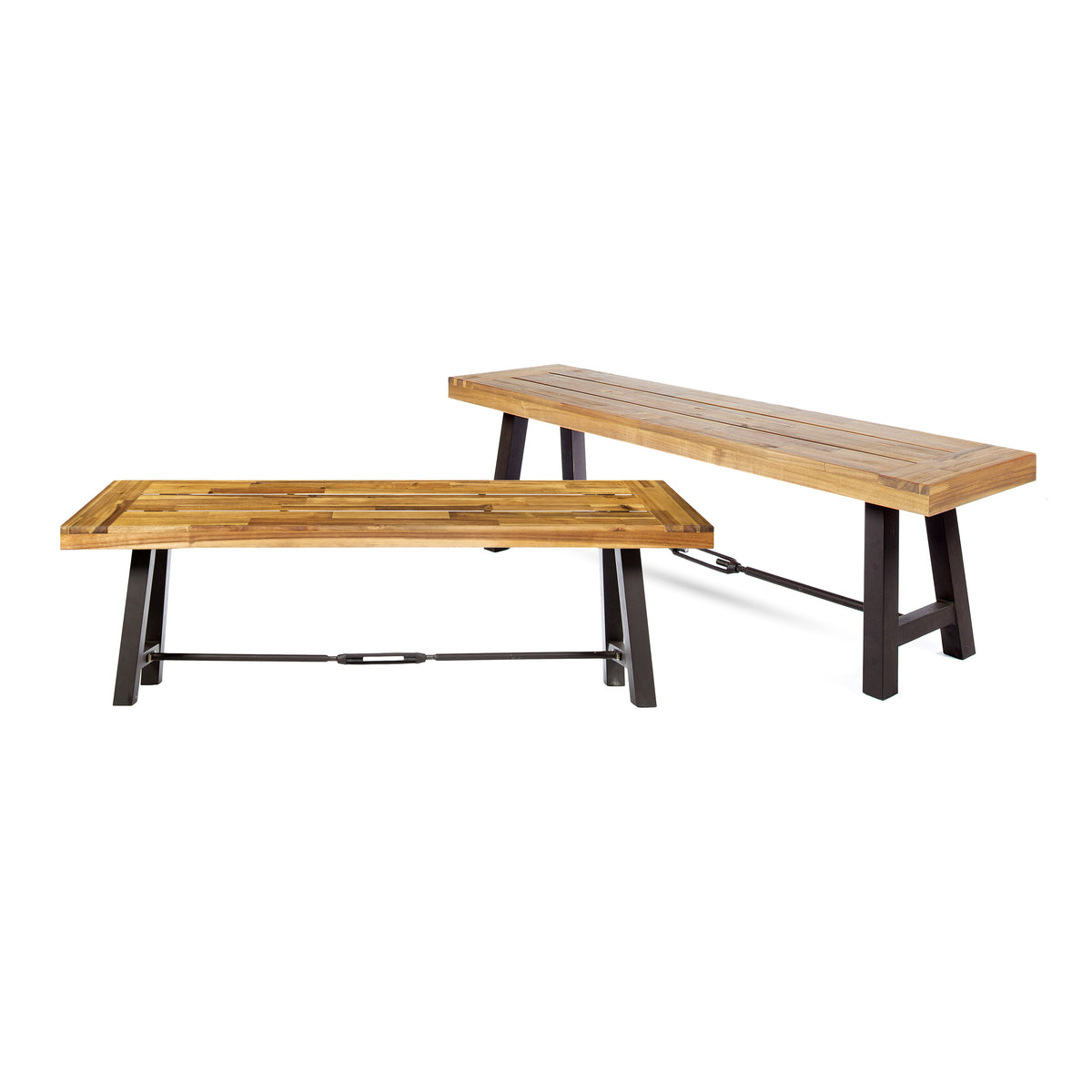 Teak Finish Solid Wood Outdoor Bench, 63 in Wide