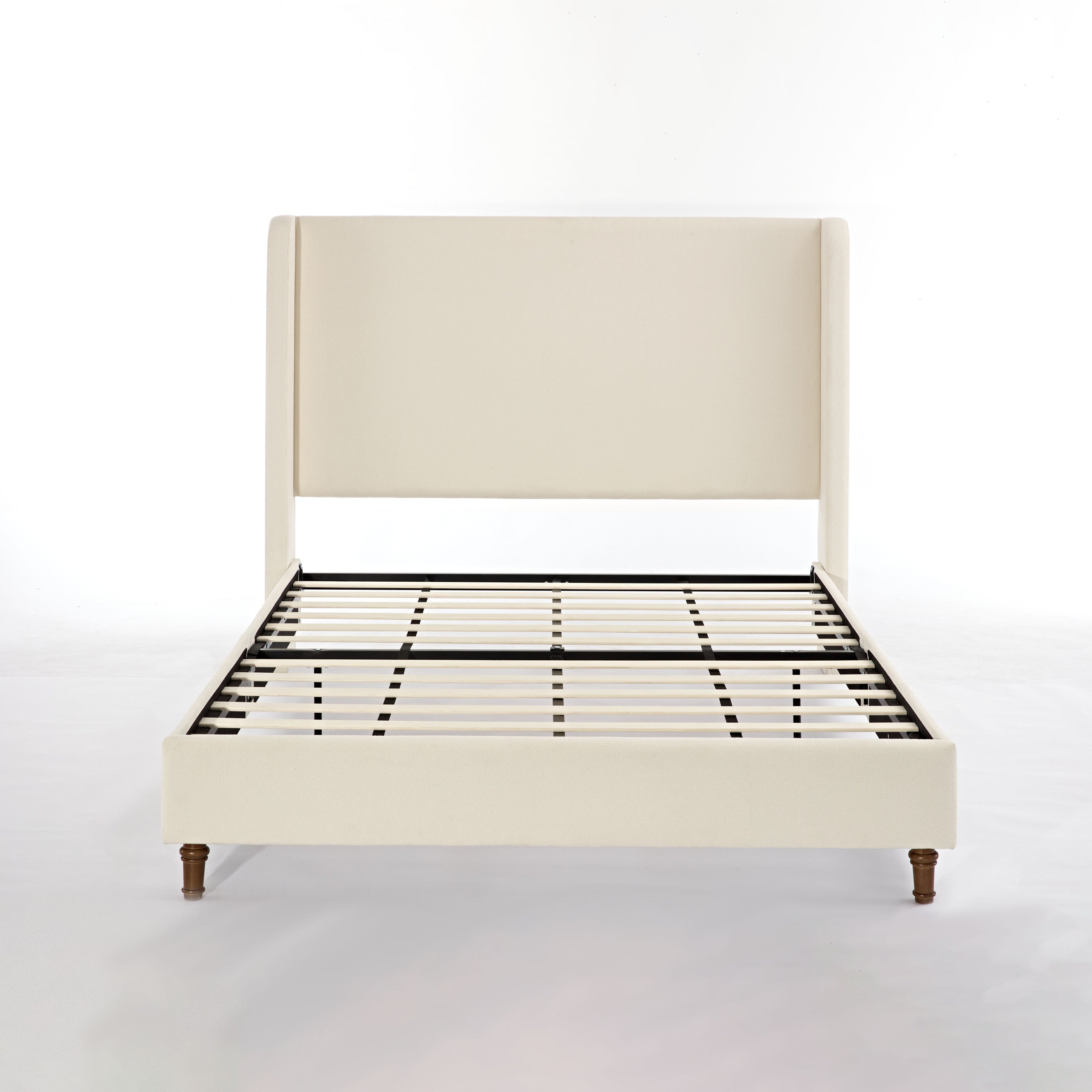 Ivory Boucle Bed Frame, King, 54 in Tall Headboard