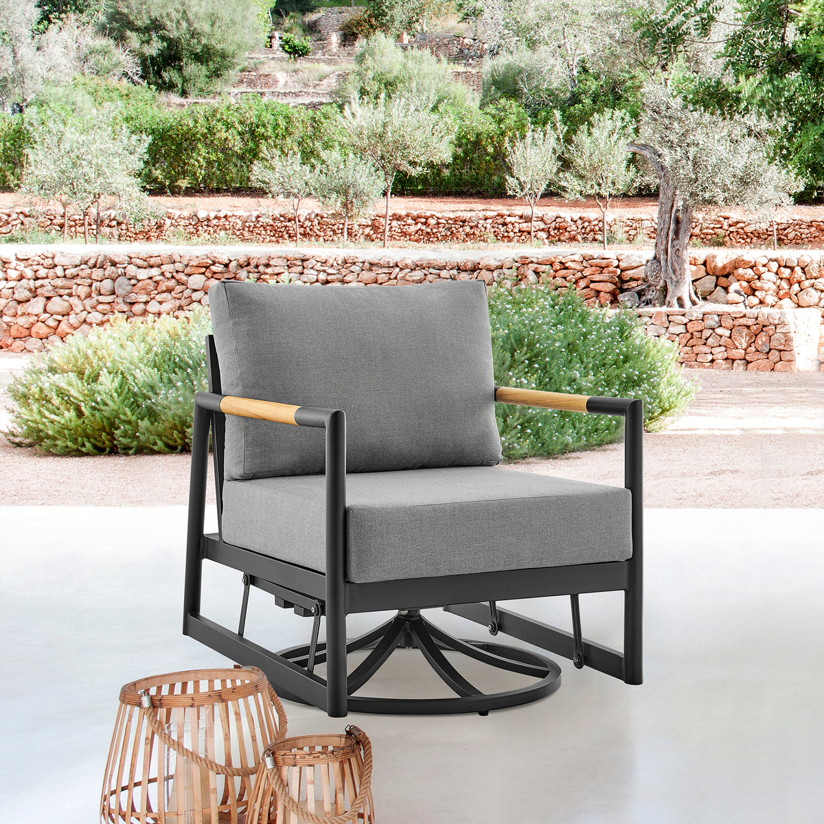 Black Aluminum Outdoor Glider Chair with Cushions