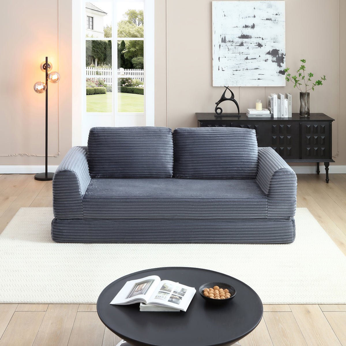 Gray Corduroy 3-Seat Sleeper Sofa, No Assembly