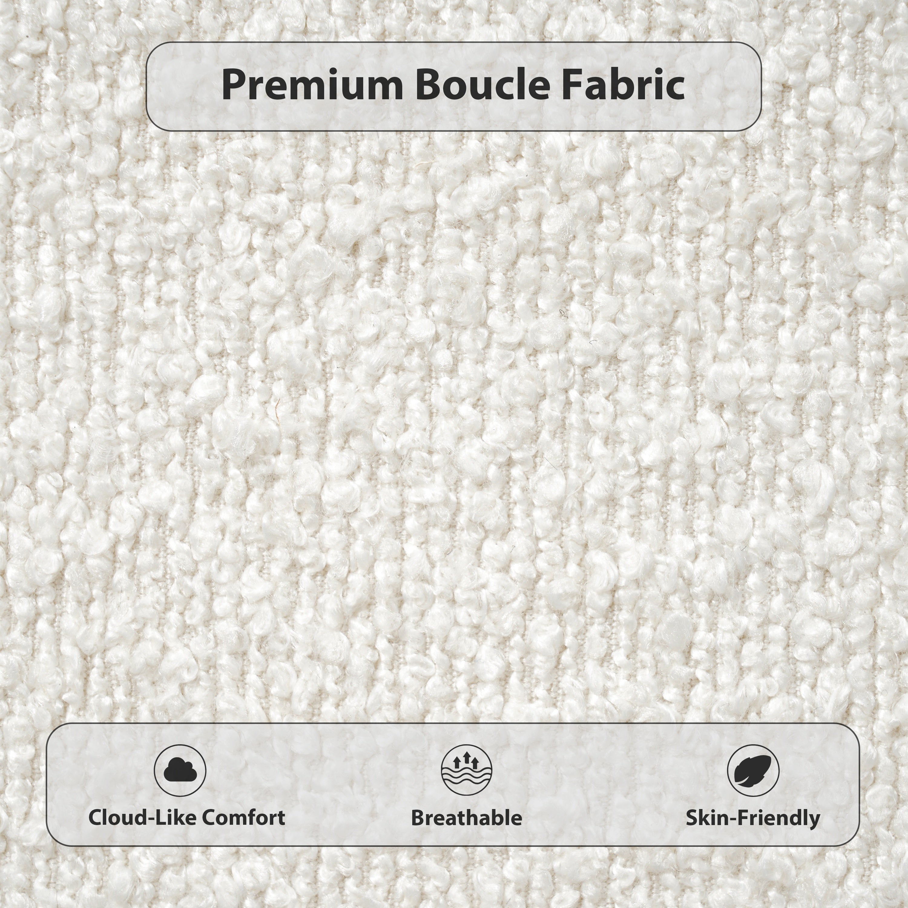 Close-up of premium boucle fabric texture on king bed frame