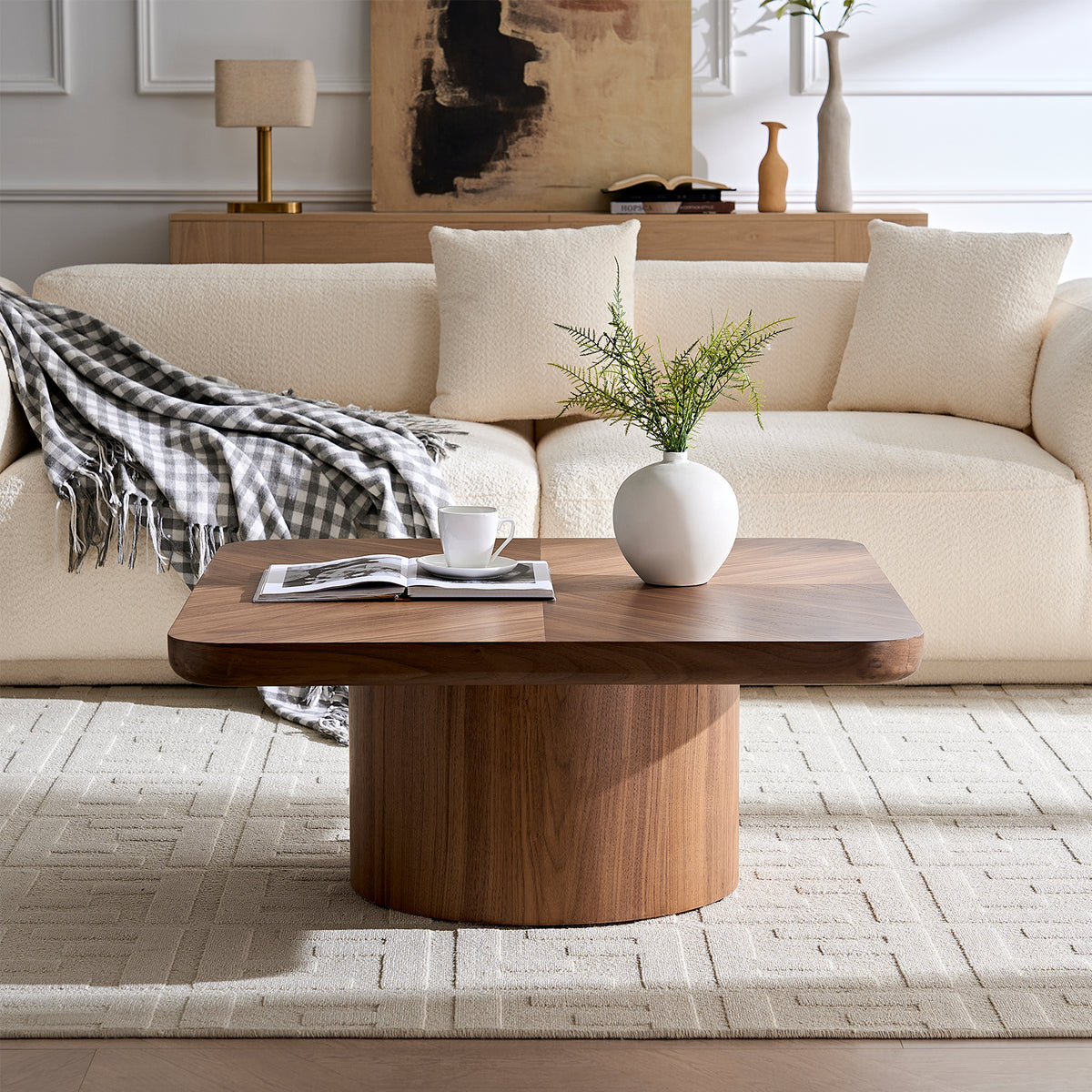 Walnut Square Coffee Table, 35.4 in