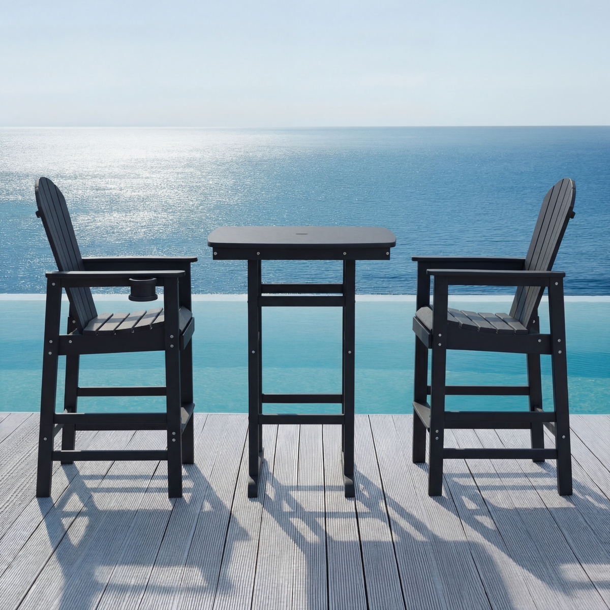 Black HDPE 3-Piece Outdoor Bar Set for 2