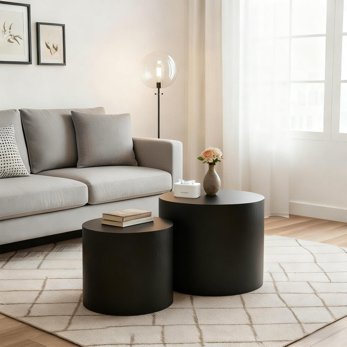 Black Round Nesting Tables, Set of 2