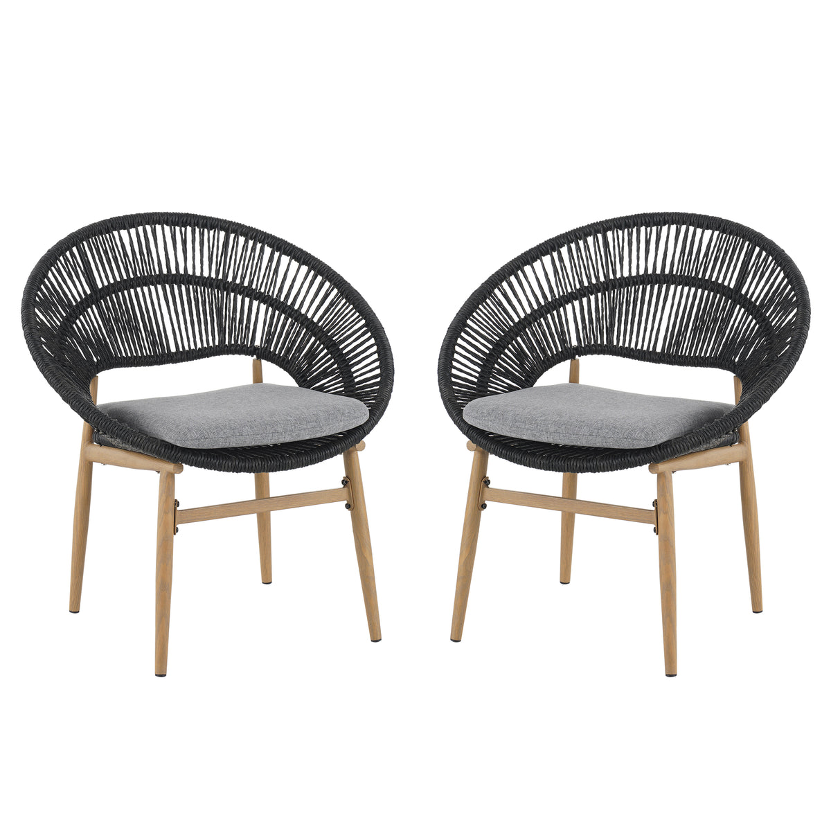 Dark Gray Wicker Papasan Outdoor Dining Chair with Cushions, Set of 2