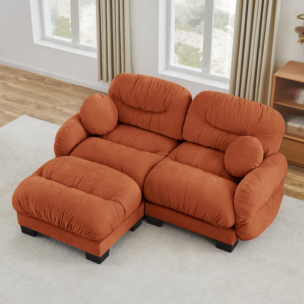 Orange Chenille L-Shaped Modular Sectional with Ottoman, 81.8 in Wide
