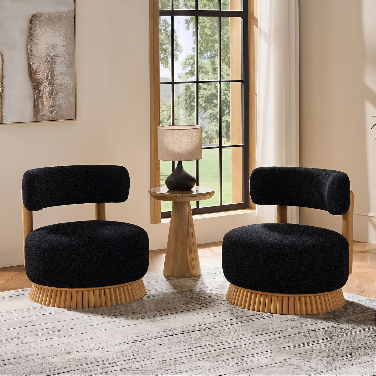 Black Boucle Accent Chair, Set of 2
