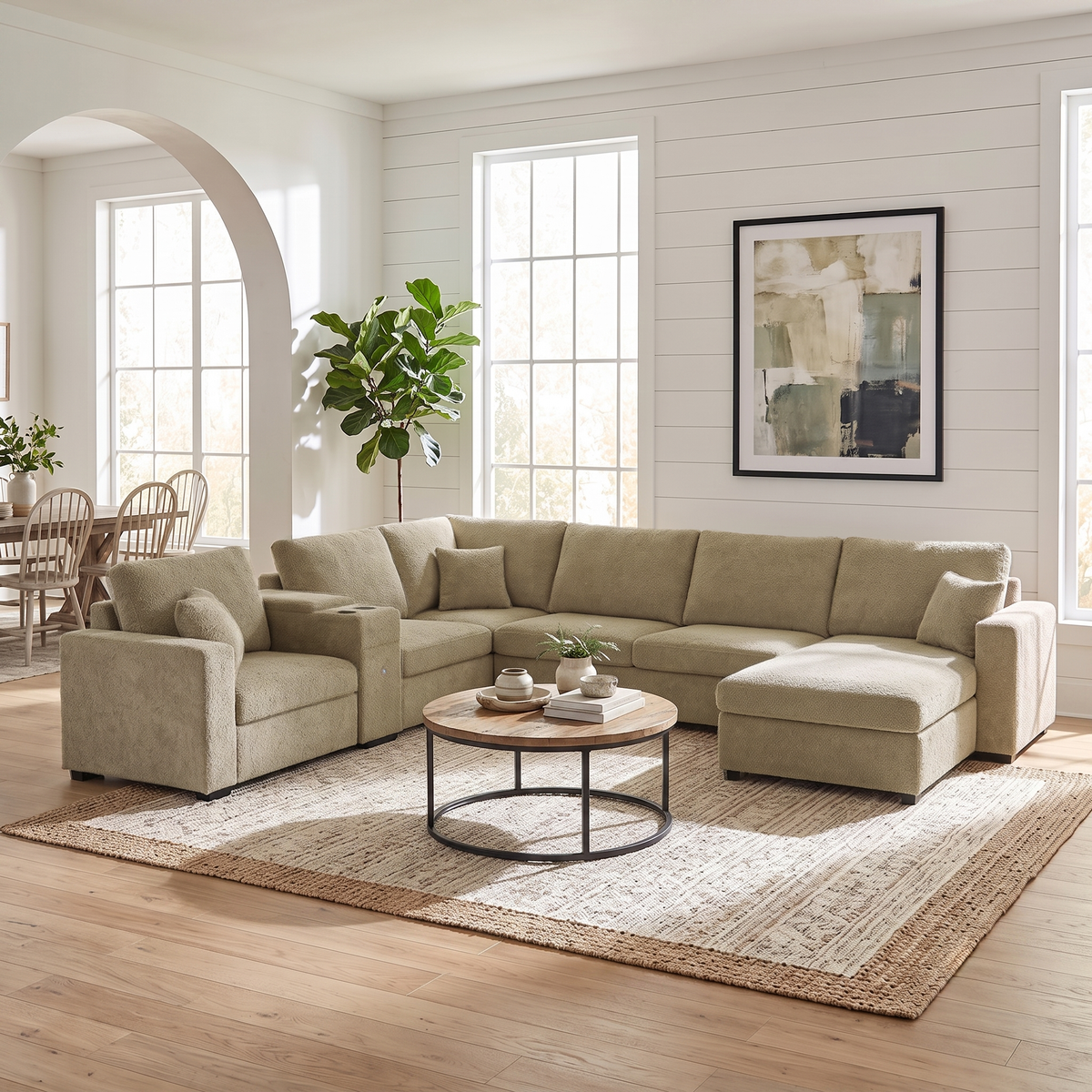 Brown Chenille U-Shaped Modular Sectional Couch, 134.3 in Wide