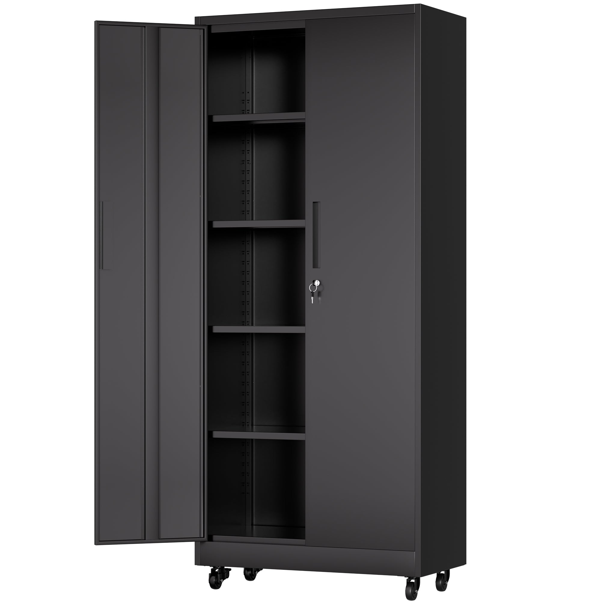 Rolling Storage Cabinet with Lock and Adjustable Shelves, 31.5 in, Black