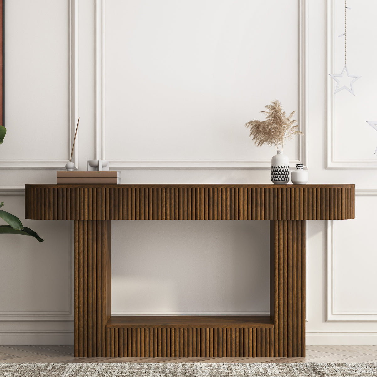 Entryway Console Table, 62.9 in Wide, Fluted Legs