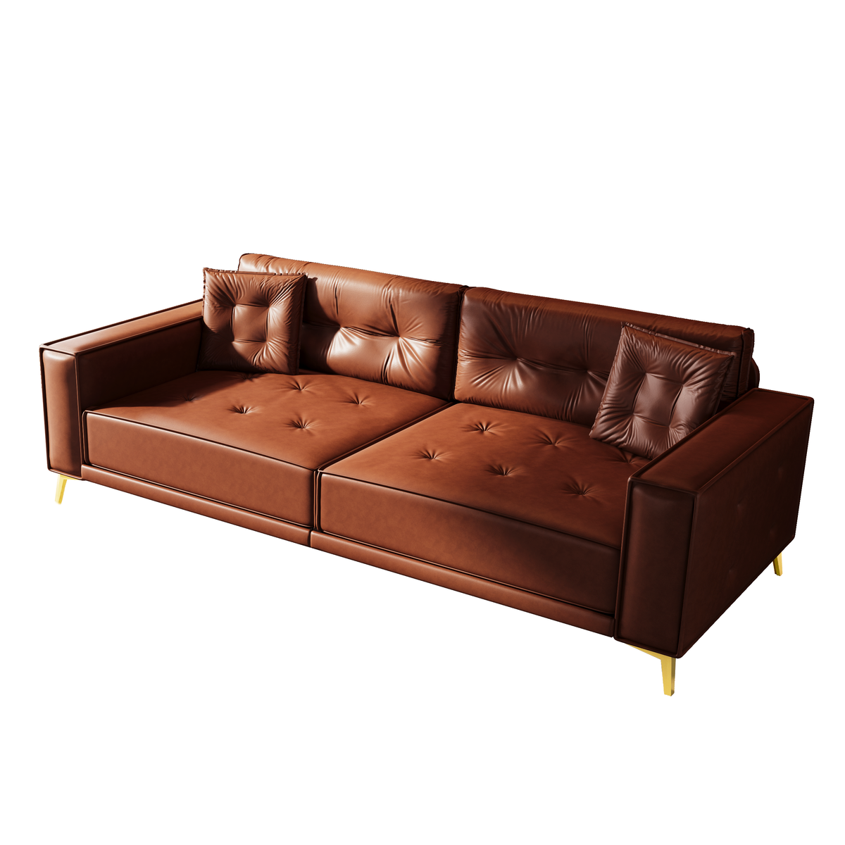 Light Brown Vegan Leather 4-Seat King Sleeper Sofa, 92.1 in Wide
