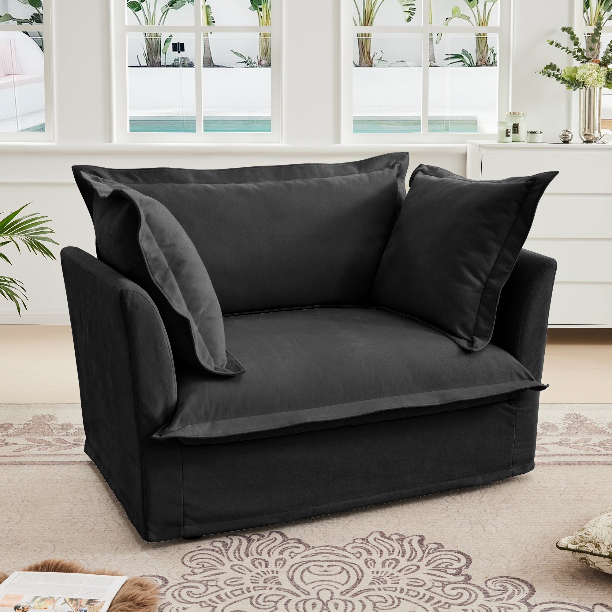 Fluffy Lounge Chair in Chenille Black #Fabric_Chenille Black