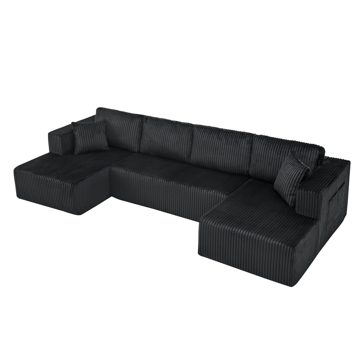 Black Corduroy U-Shaped Modular Sleeper Sectional, 132.5 in Wide