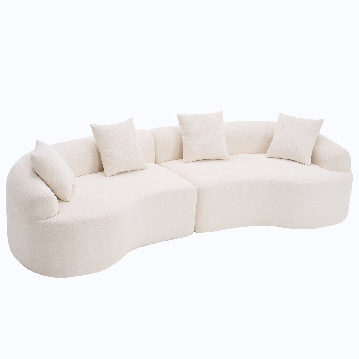 White Chenille Modular Sectional Couch, No Assembly, 110 in Wide