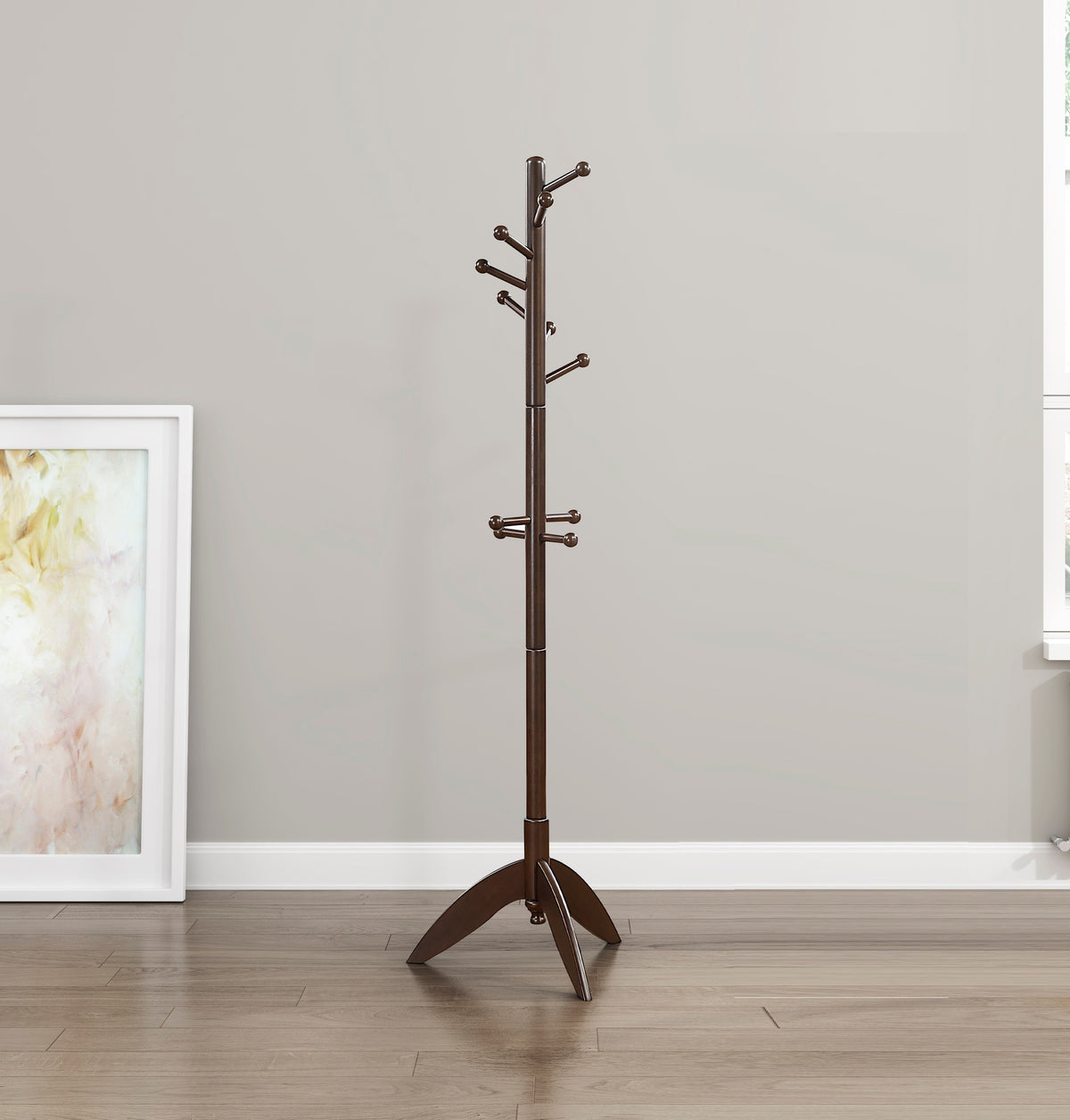 Dark Brown Solid Wood Coat Rack, 11 Hooks