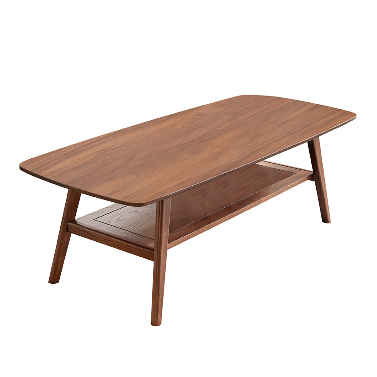 Walnut Solid Wood Rectangular Coffee Table with Storage, 39.4 in