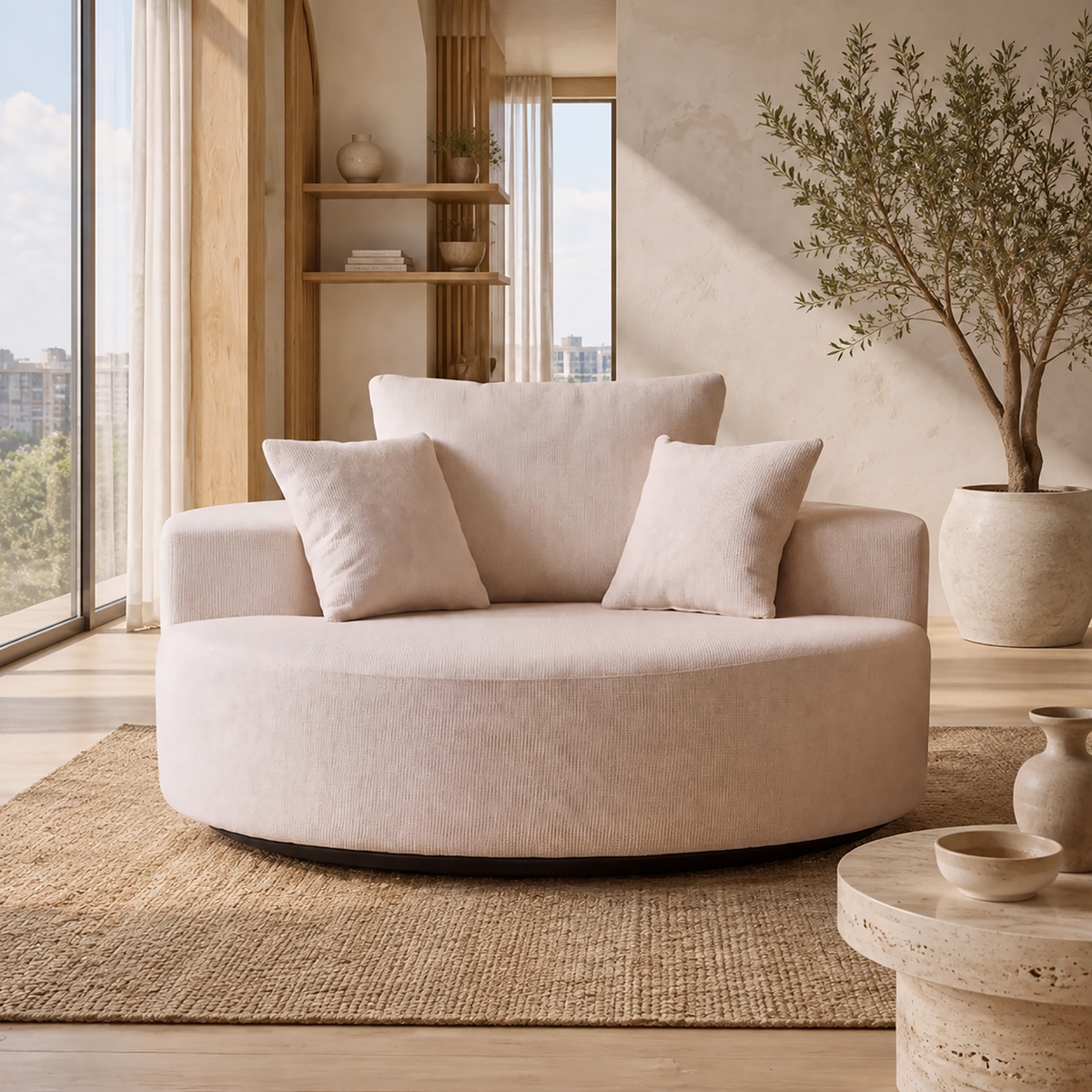Beige Chenille Accent Chair