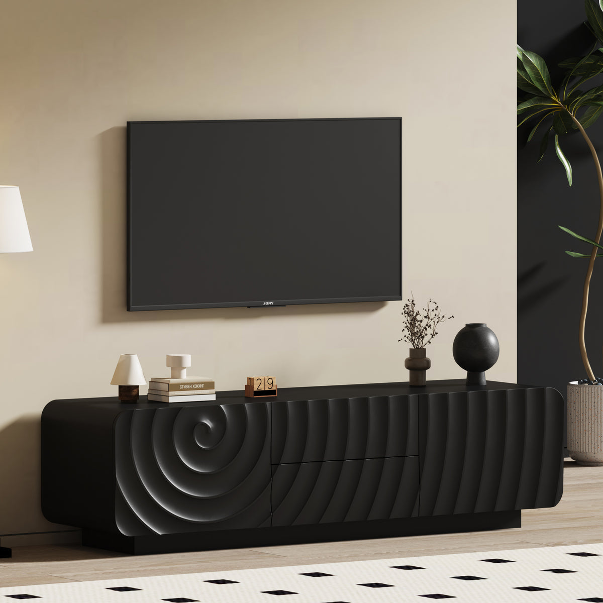 Black TV Stand for TVs up to 59 in, 58.3 in Wide