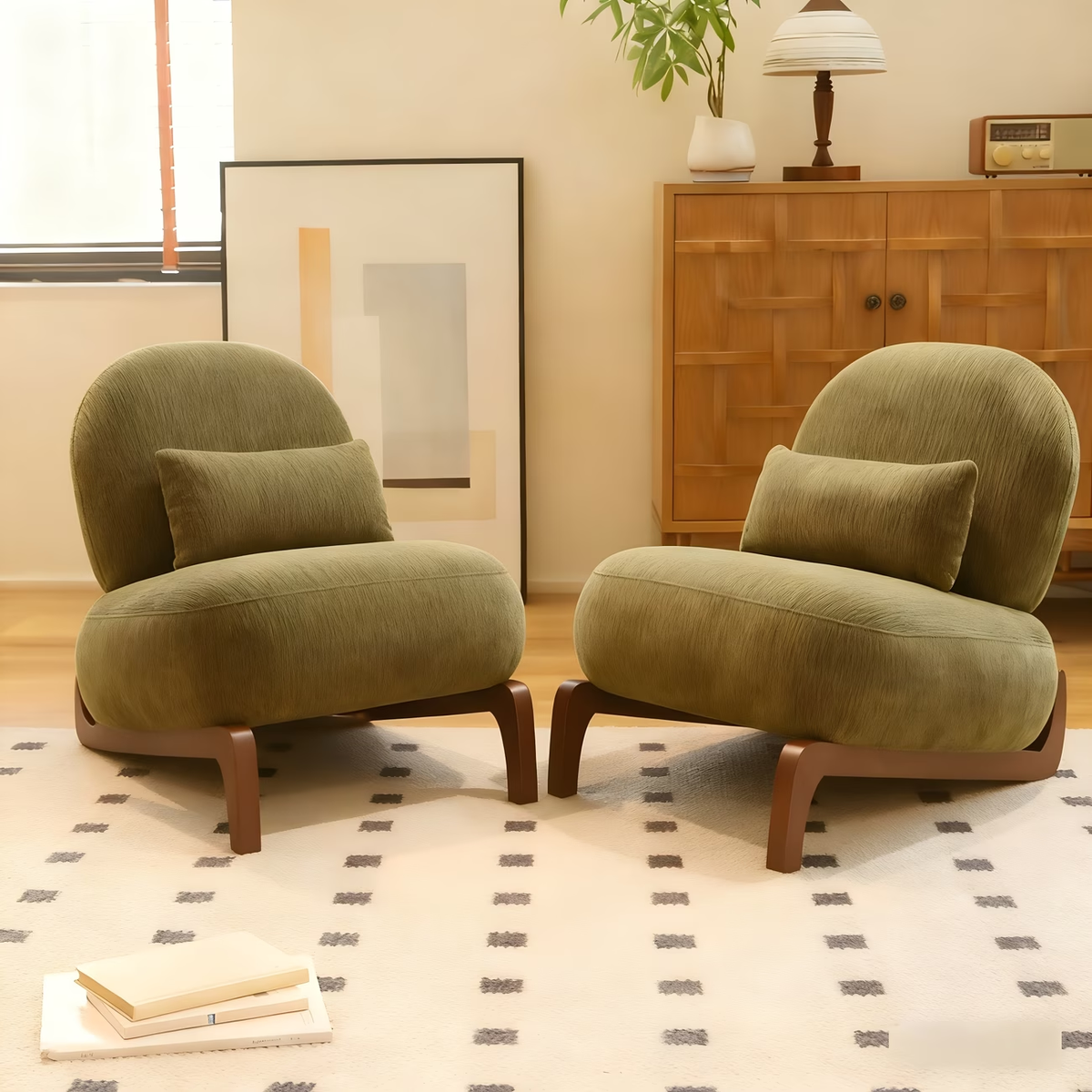 Green Velvet Accent Chair, Set of 2