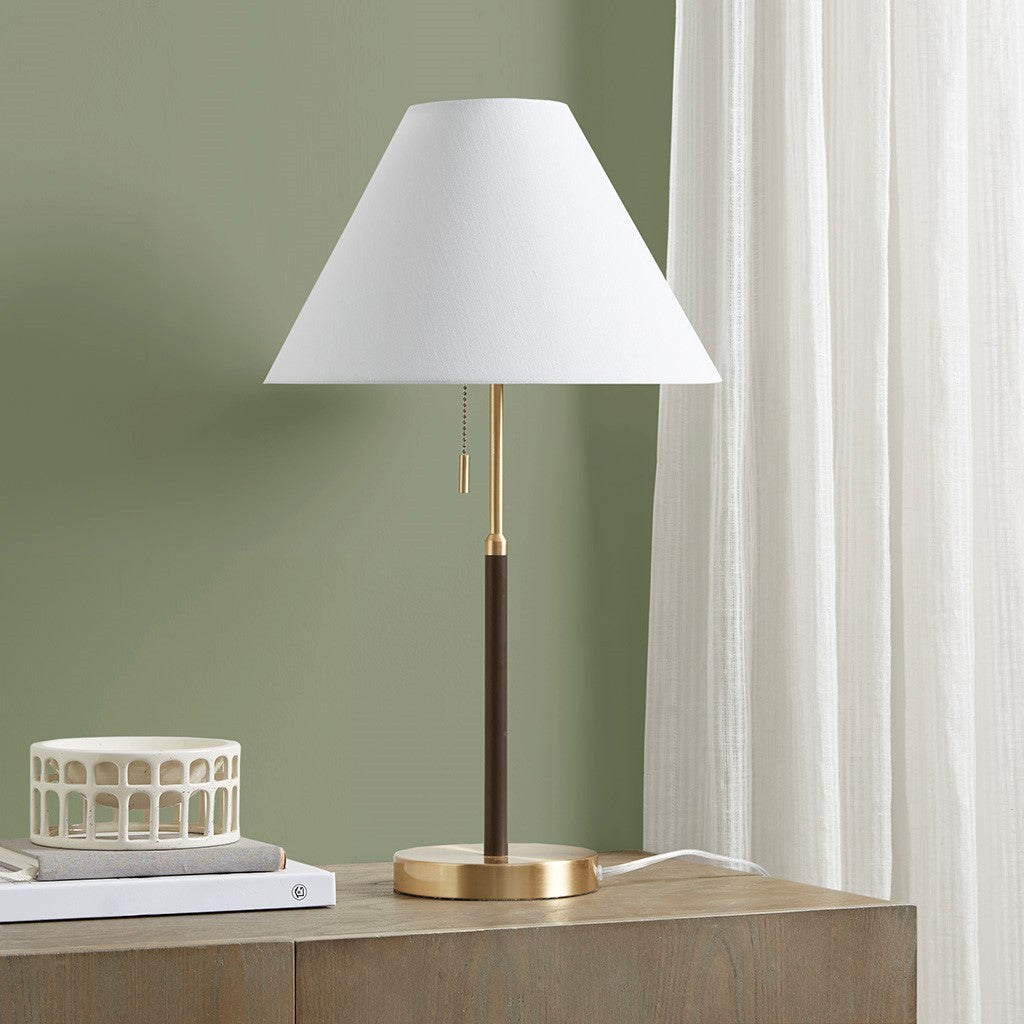 Table Lamp with Fabric Shade, White Finish