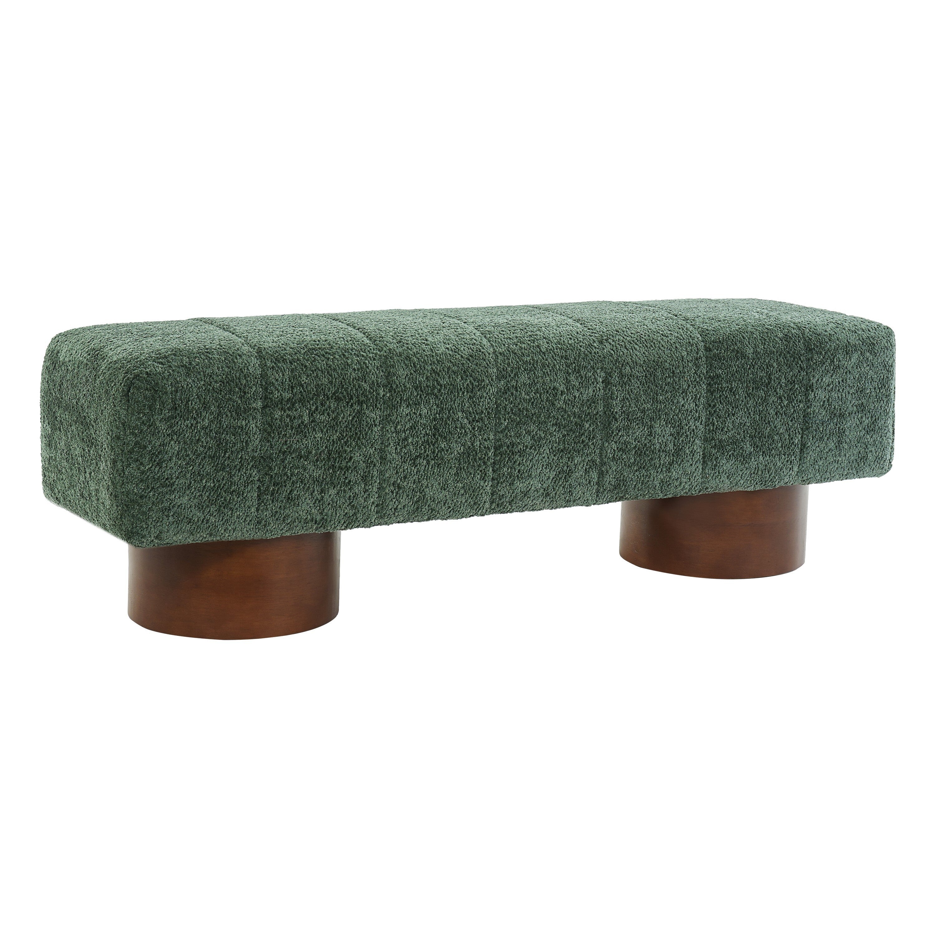 Boucle Dining Bench 61 Inch, Green Channel-Tufted Accent