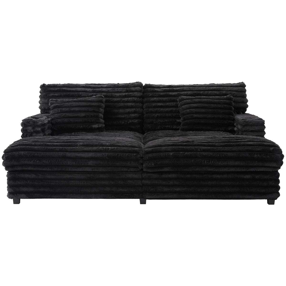 Black Faux Fur 2-Seat Couch, USB Charging, 82 in Wide