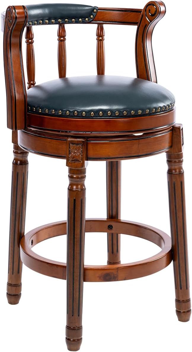Swivel Bar Stool, Genuine Leather Counter Height Seat, Blue (1pc)