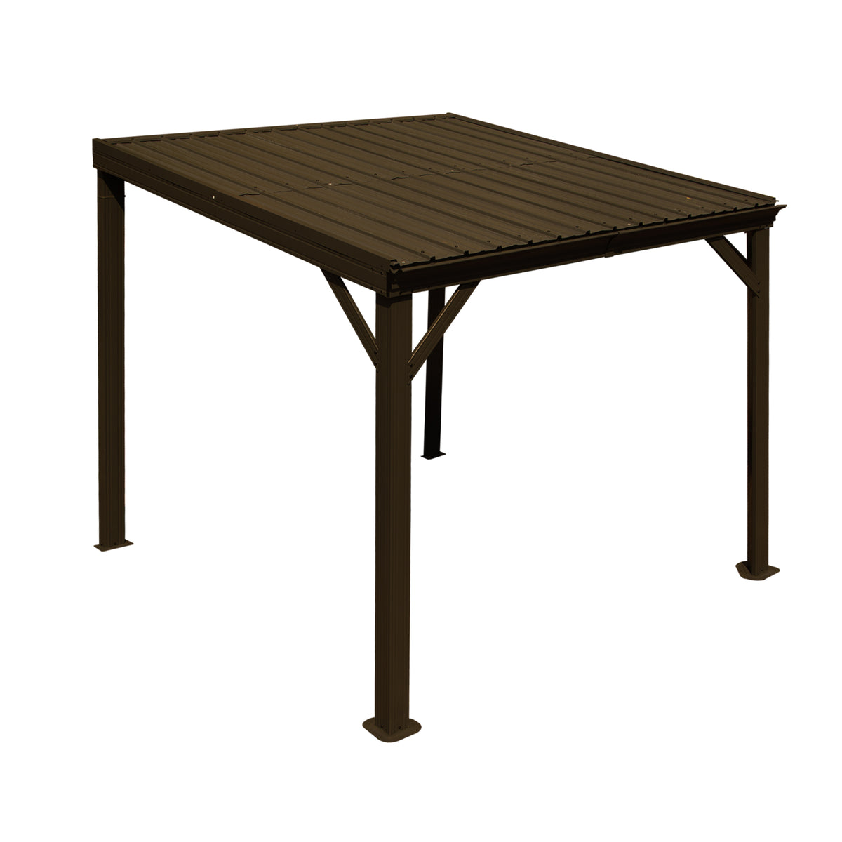 8x8 ft Brown Metal Lean-To Hardtop Gazebo