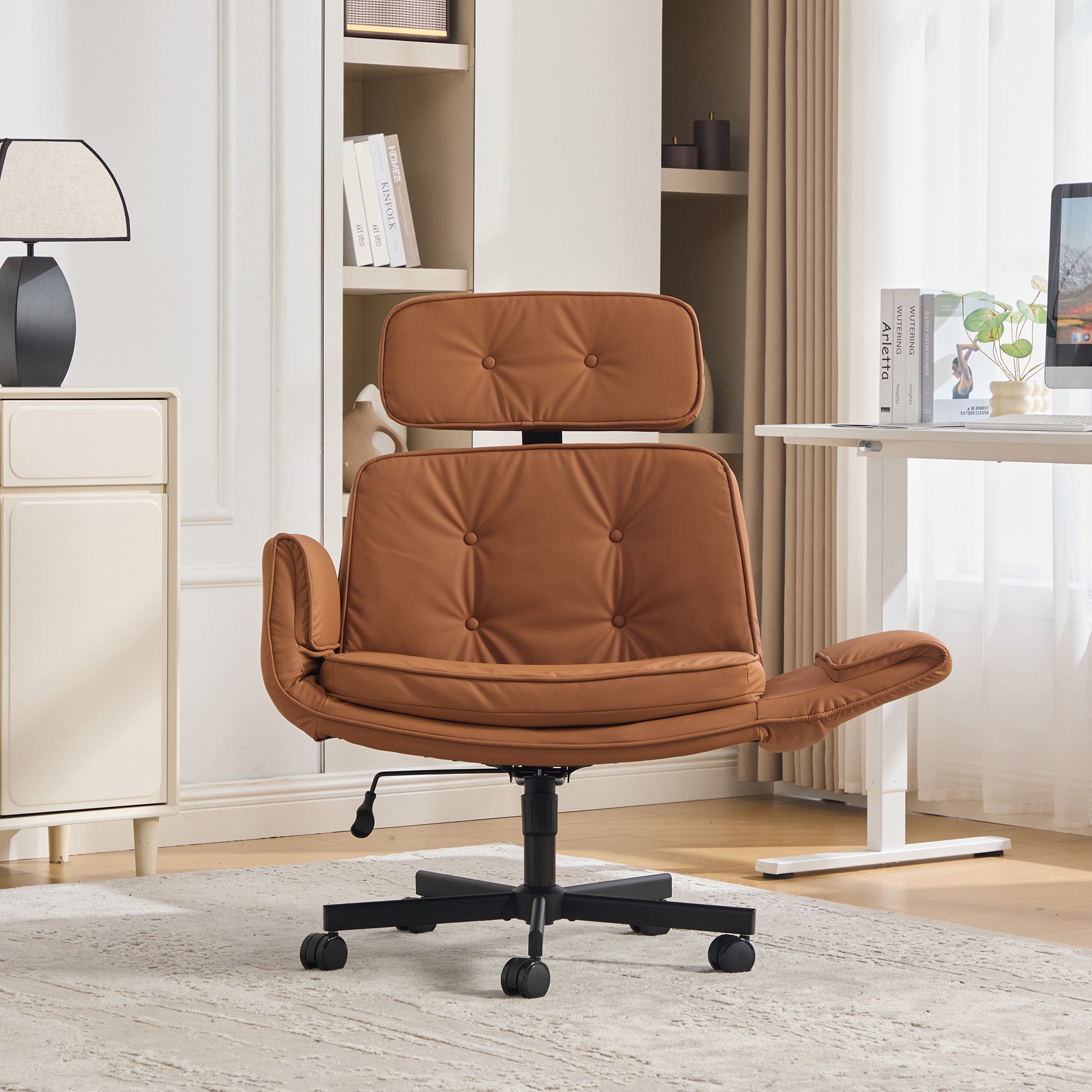 Big and Tall Rolling Office Chair with Lock, 300 lb Capacity, Brown