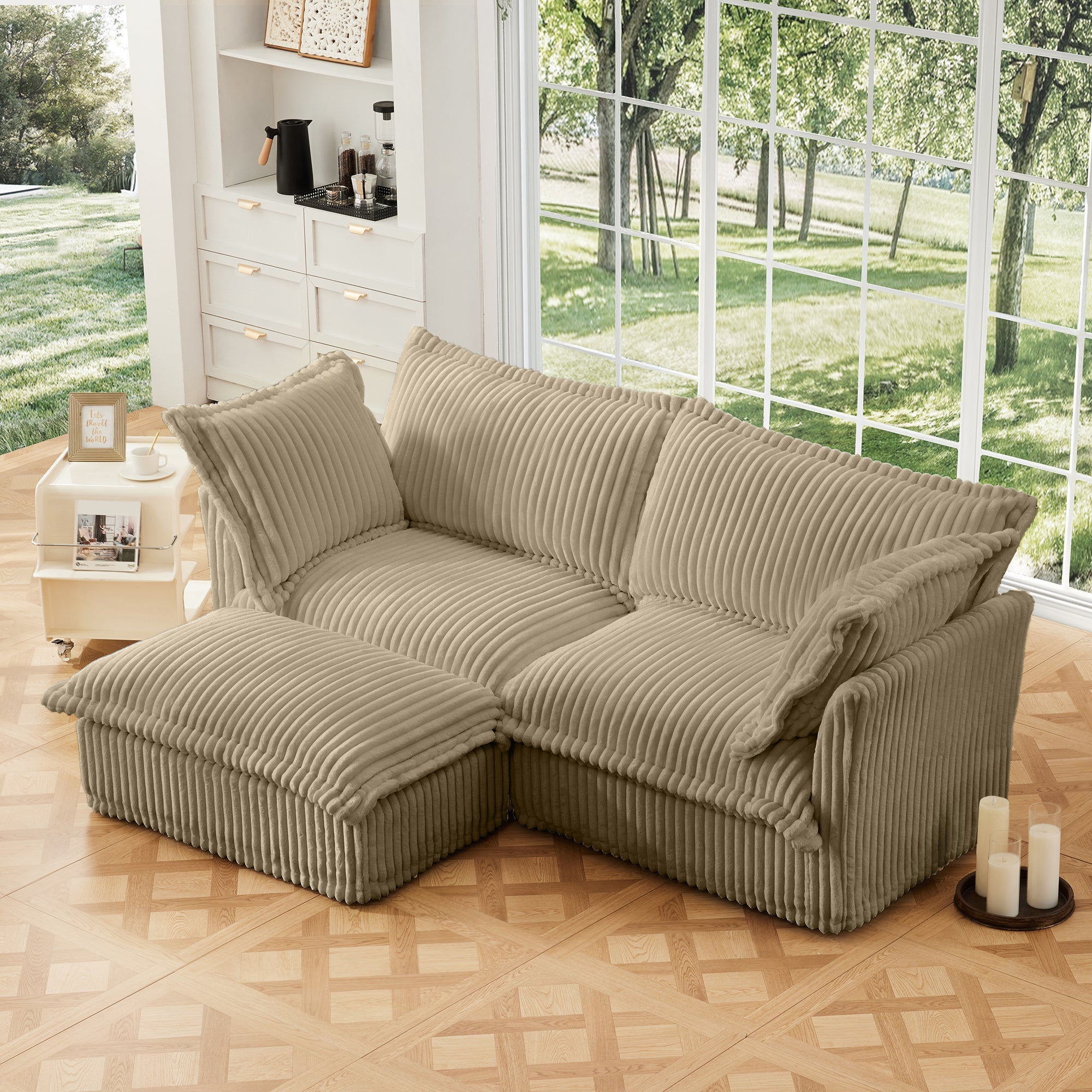 Fluffy 2-Seat Modular Sofa in Corduroy Camel #OttOnly_1 #Fabric_Corduroy Camel