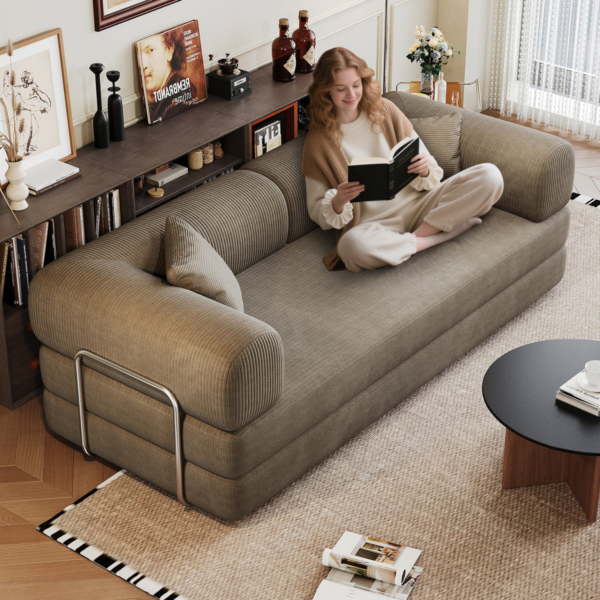 Camel Corduroy Modular Sleeper Sectional, No Assembly, 78.8 in Wide