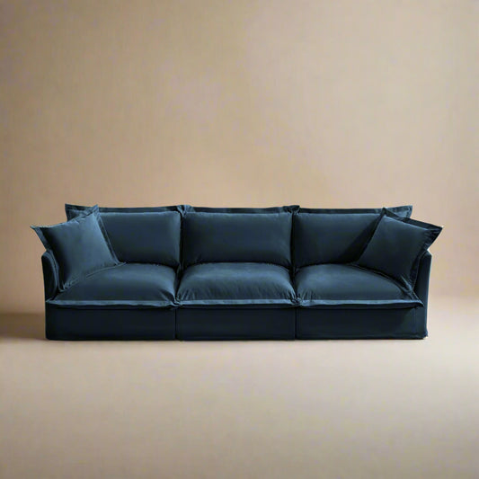 Fluffy Chenille 3-Seat Sofa – Navy, Washable