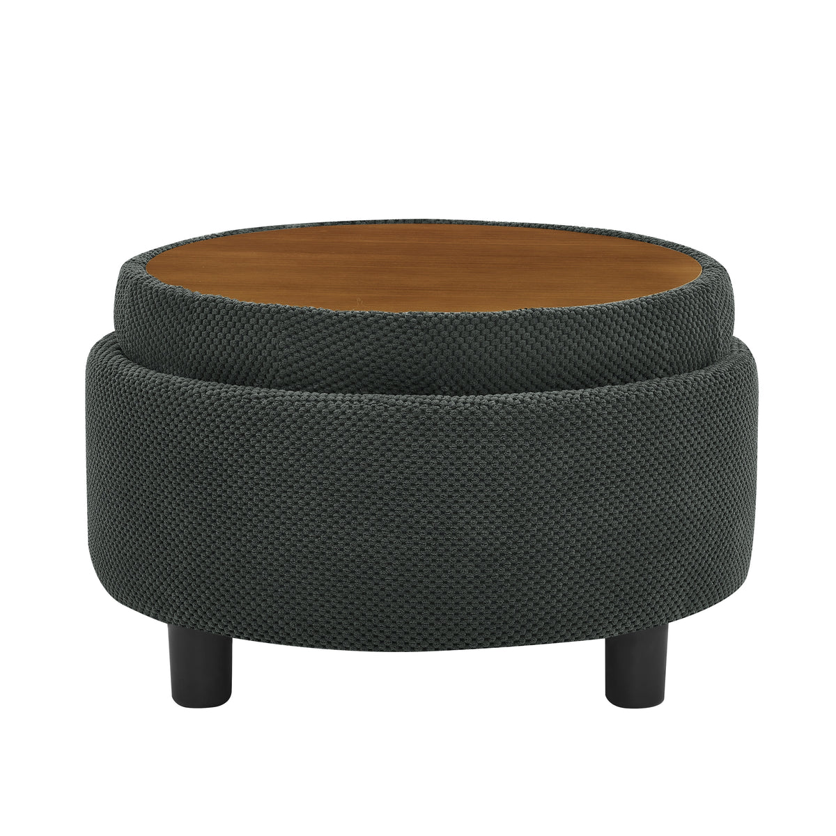 Dark Gray Round Storage Ottoman, Coffee Table, 25 in