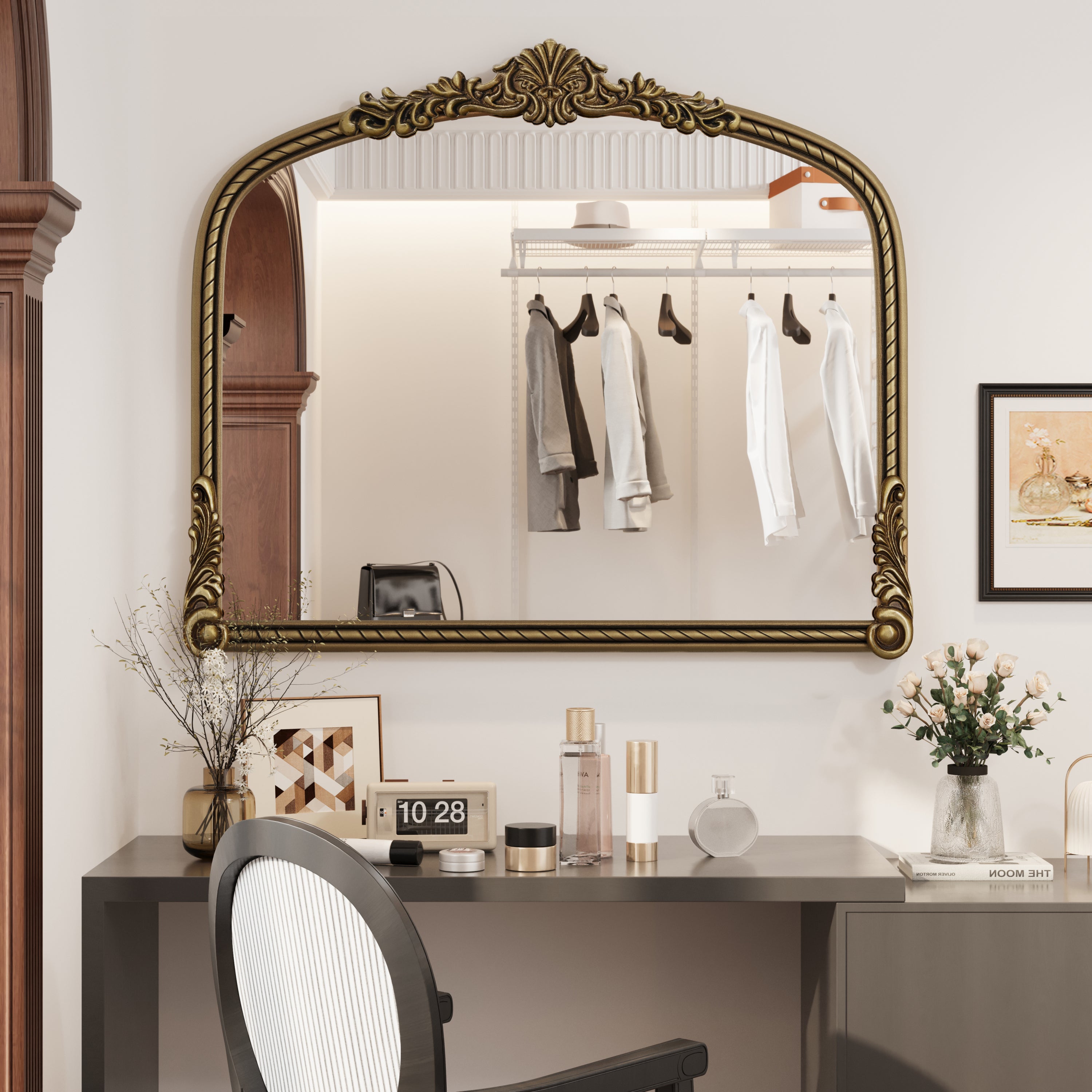 Wide Arch Wall Mirror, 36.61 x 29.72 in, Antique Gold