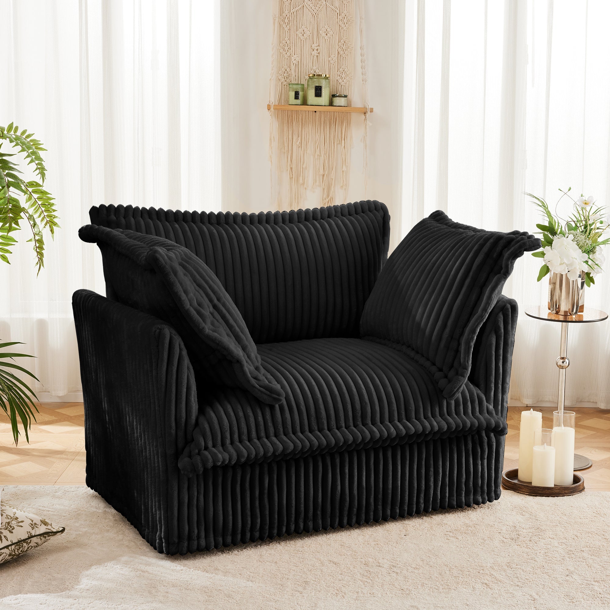 Fluffy Lounge Chair in Corduroy Black #Fabric_Corduroy Black