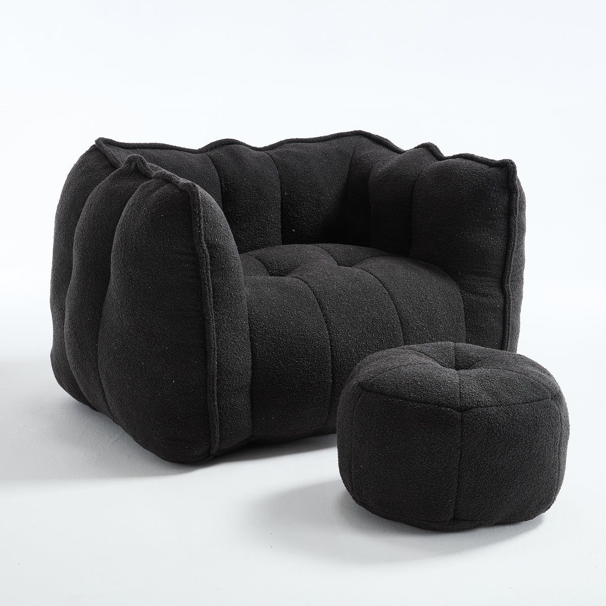 Black Chenille Bean Bag Chair with Ottoman