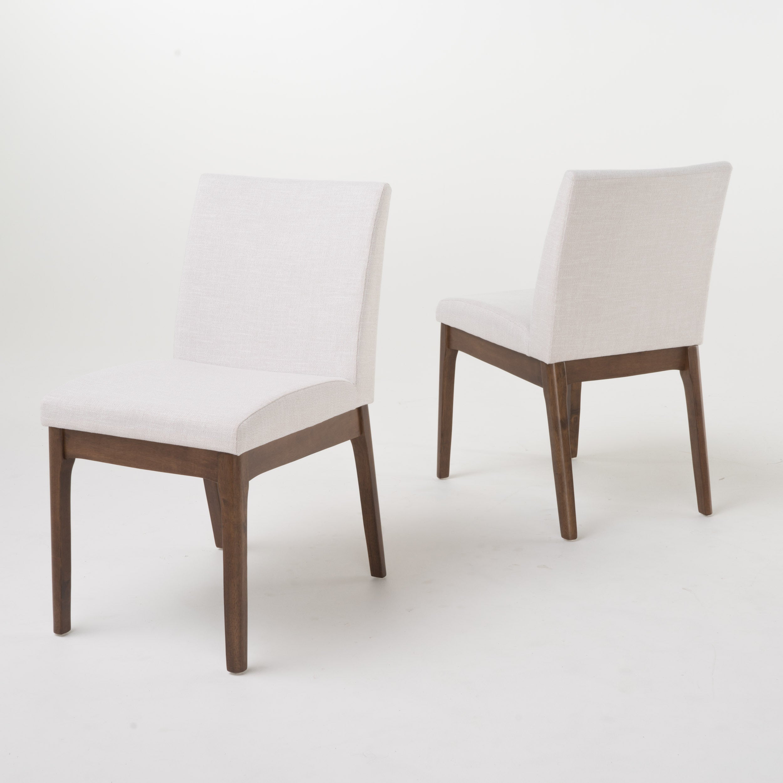 Mid-Century 5-Piece Dining Set, Walnut Table, 4 Beige Chairs, Seats 4