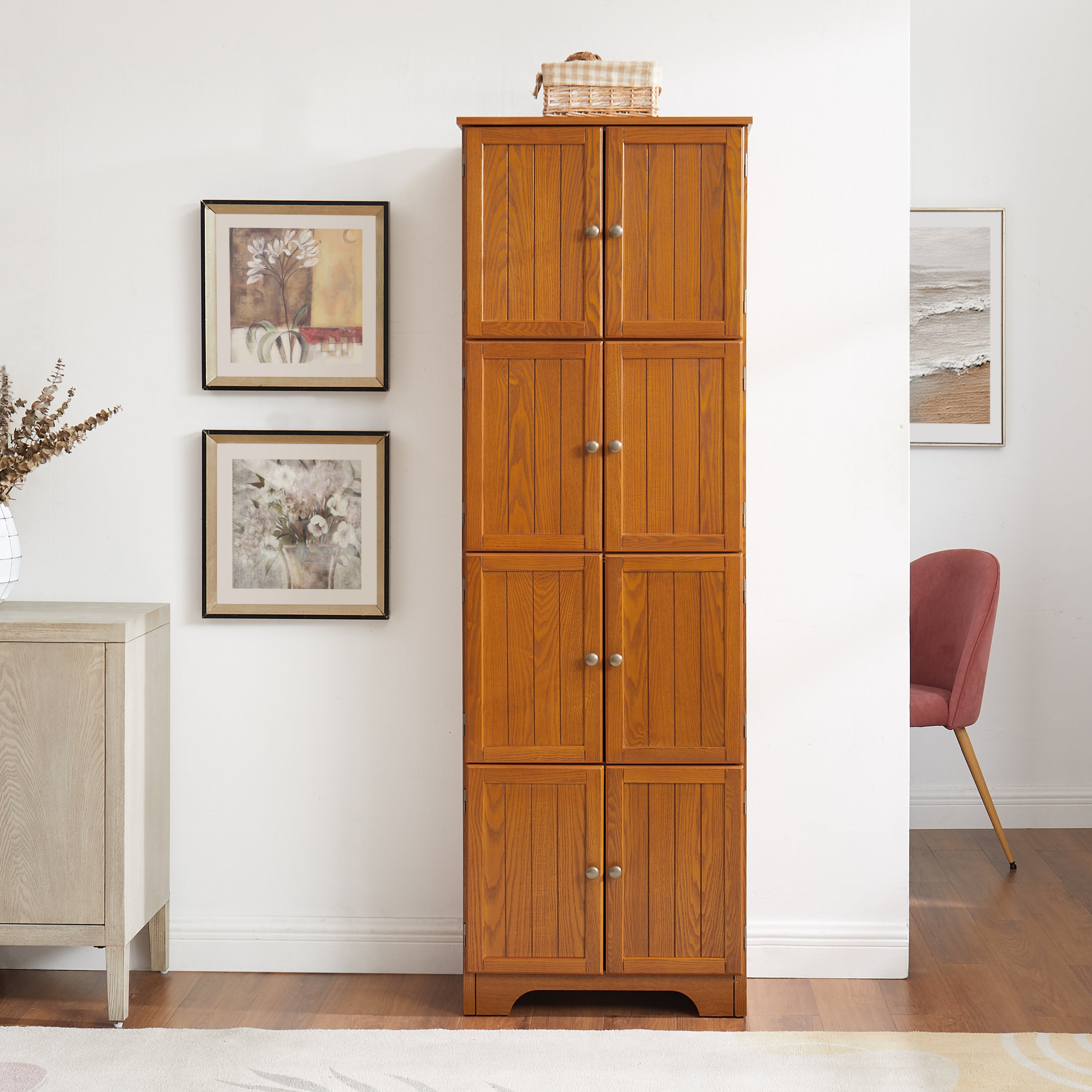 Storage Cabinet with Doors, Cupboard, 23.8 in, Oak