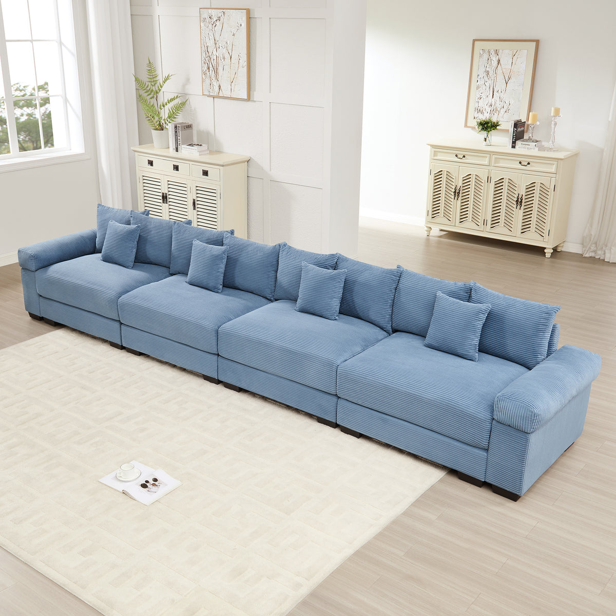 Blue Corduroy Modular Sectional, 170 in Wide